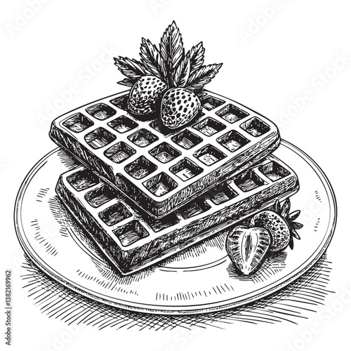 belgium waffles engraving vector illustration