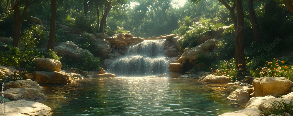 Serene Waterfall 3D Render