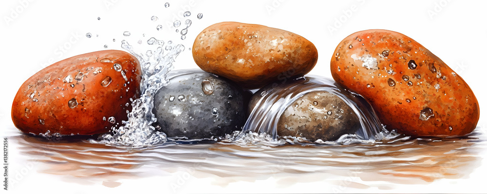 Waterfall Over Smooth Stones Illustration