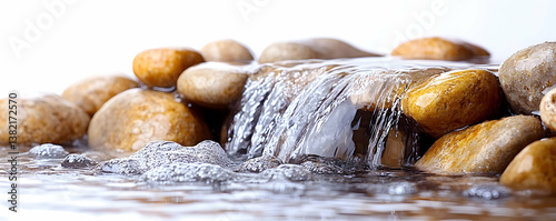 Obraz na płótnie Water Flowing Over Smooth Stones Realistic Image w salonie