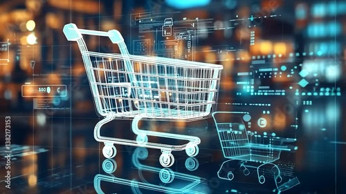 Digital Shopping Cart in Futuristic Store