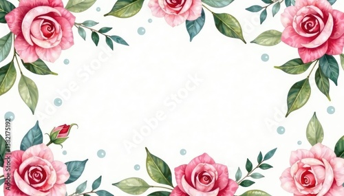 Delicate watercolor roses & leaves, repeating seamlessly , leaves, design, graphics