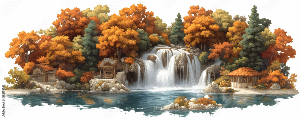 Autumn Waterfall Illustration
