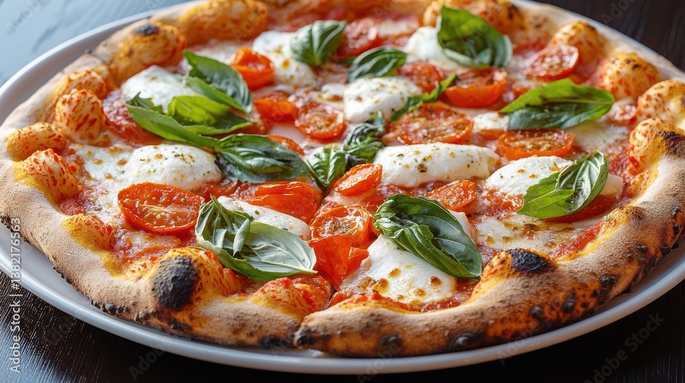 Deliciously Crafted Pizza Topped with Fresh Tomatoes Cheese and Basil