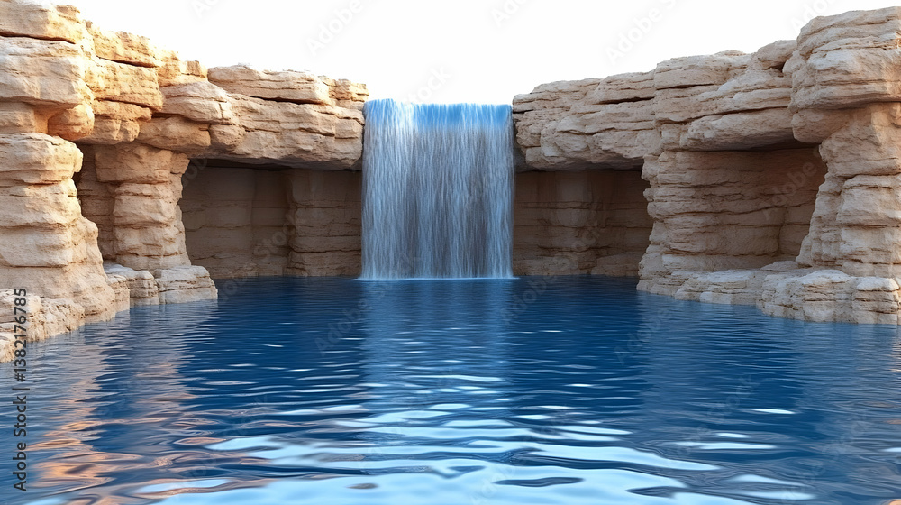 3D Waterfall Oasis Illustration