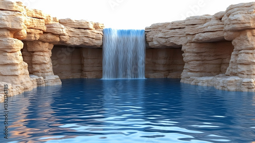 Obraz na płótnie 3D Waterfall Oasis Illustration w salonie