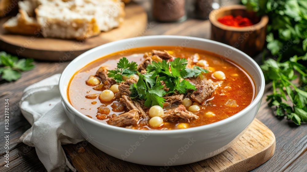 Delicious Bowl of Hearty Meat and Vegetable Soup Perfect for Comfort Delicious Bowl of Hearty Meat and Vegetable Soup Perfect for Comfort