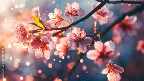 Spring Blossom Branches in Sunlight