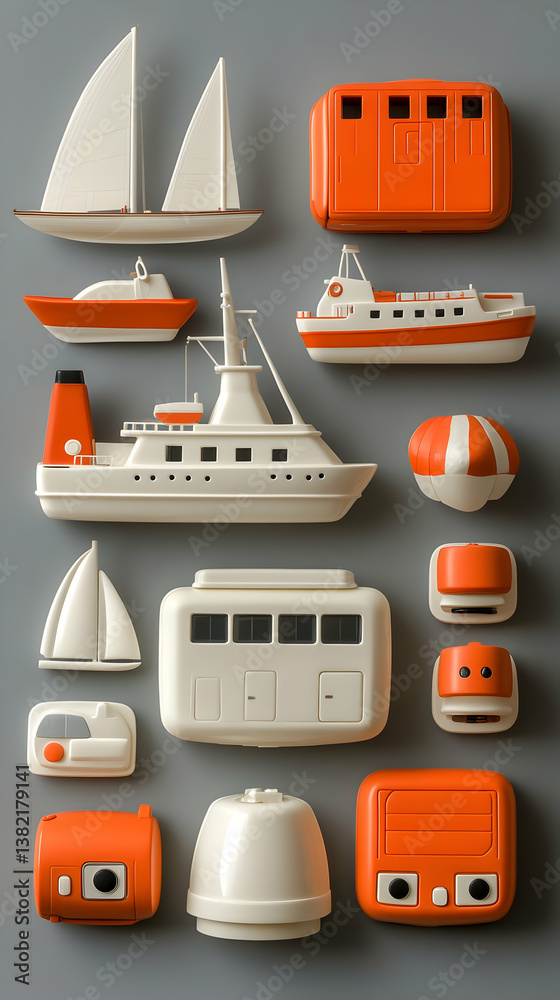 3D Toy Boats and Vehicles Illustration