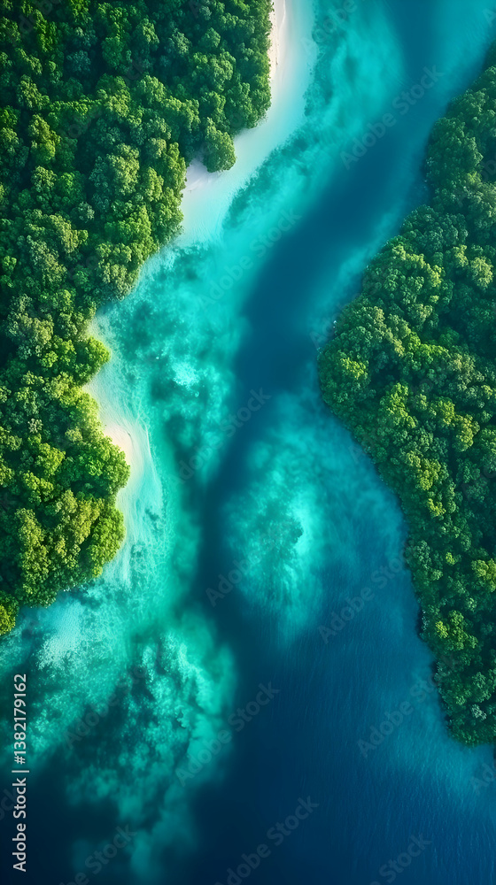 Aerial View Tropical Island Paradise