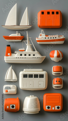 Obraz na płótnie 3D Toy Boats and Vehicles Illustration w salonie