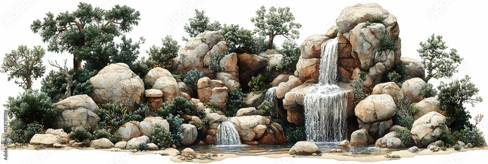 Waterfall Rocks Illustration