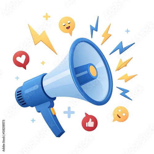 Social Media Announcement Megaphone with Emojis