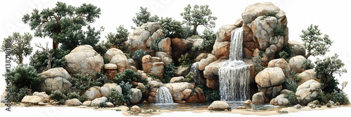 Obraz na płótnie Waterfall Rocks Illustration w salonie