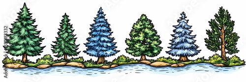 Obraz na płótnie Watercolor Illustration of Coniferous Trees w salonie