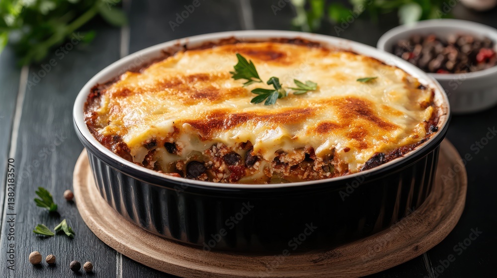 Deliciously Crafted Dish of Lasagna Topped with Fresh Herbs and Cheese Deliciously Crafted Dish of Lasagna Topped with Fresh Herbs and Cheese