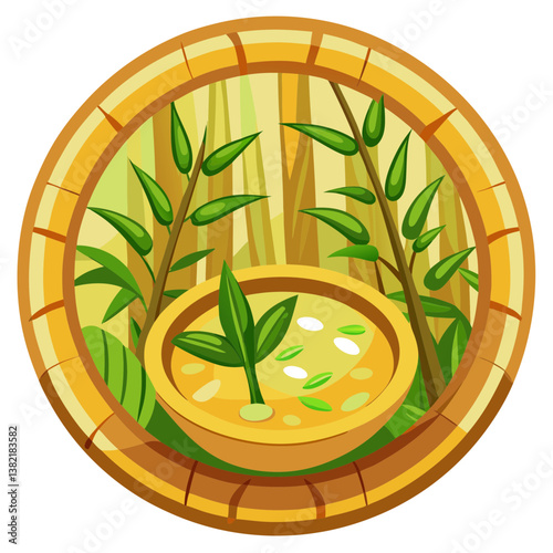 A sustainable bamboo plate showcasing an elegant, eco-friendly design; intricate detail visible.  Focus on texture and natural grain.