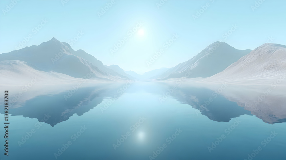 Serene 3D Mountain Lake Illustration