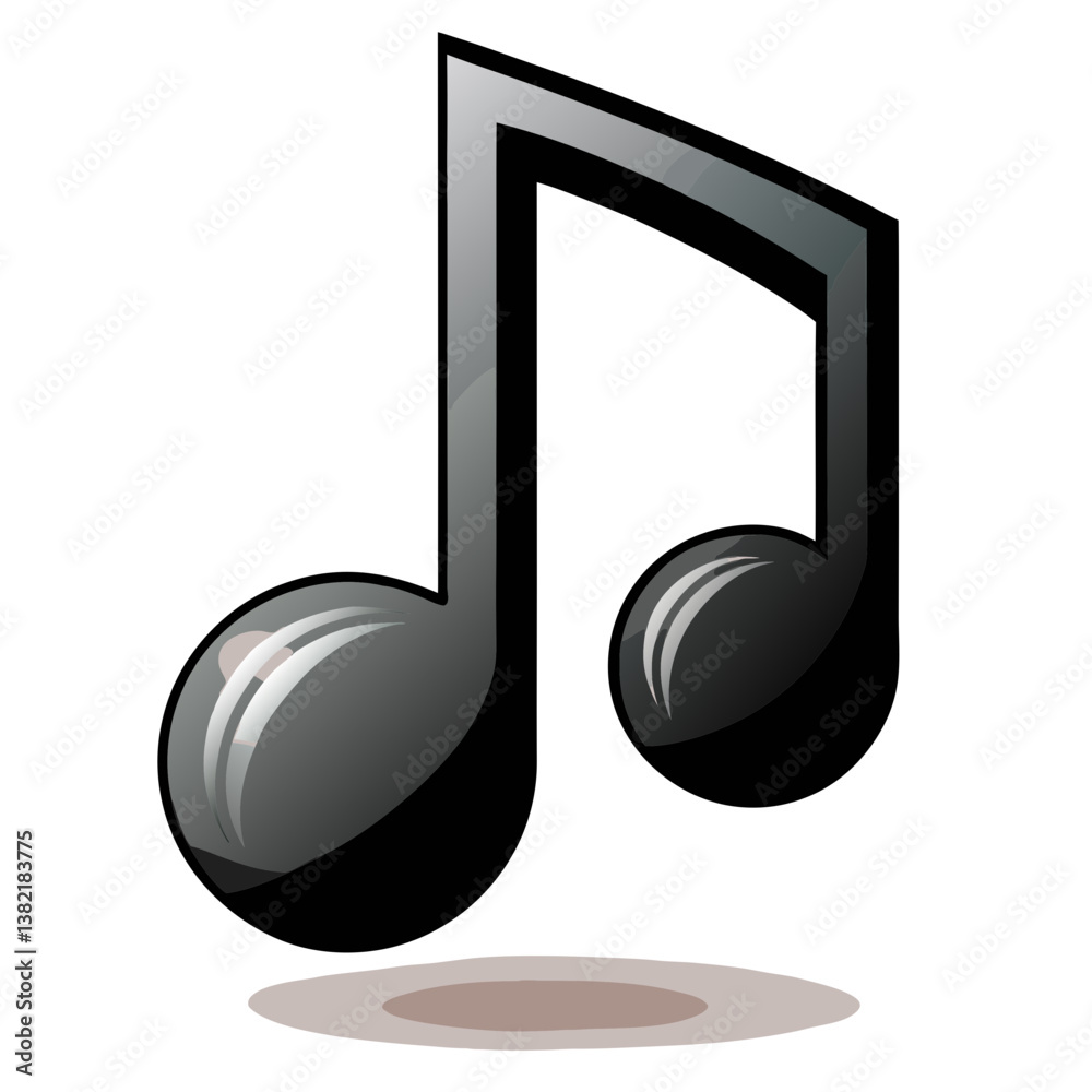 Create a glossy 3D black music note icon with a realistic drop shadow, suitable for digital use. High resolution, vector preferred. Create a glossy 3D black music note icon with a realistic drop shadow, suitable for digital use. High resolution, vector preferred.