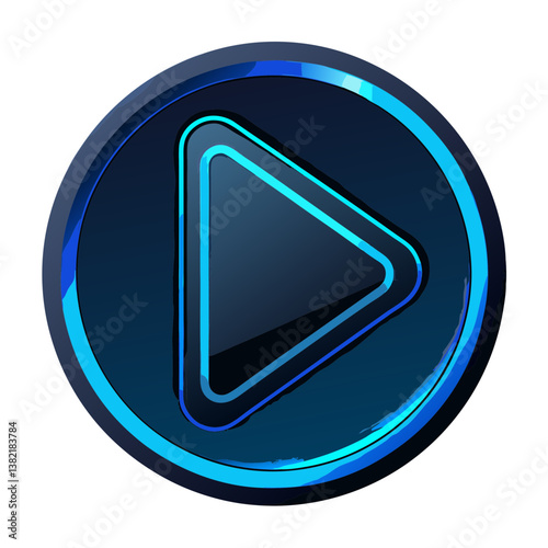 Design a sleek black play button icon subtly overlaid with a neon blue 'G' initial.  Ensure high contrast and clean lines.