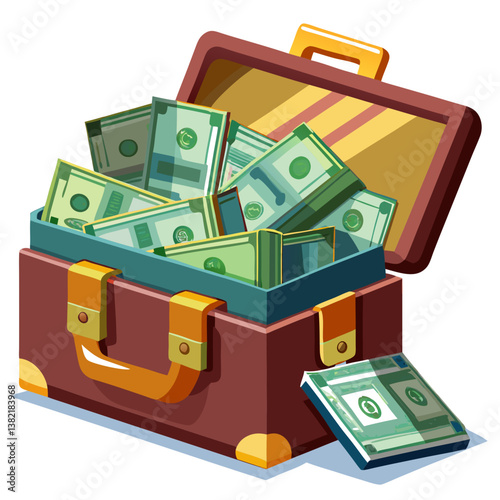 Create a clean, minimalist icon of a briefcase overflowing with neatly stacked banknotes.  Focus on a simple, easily recognizable design.