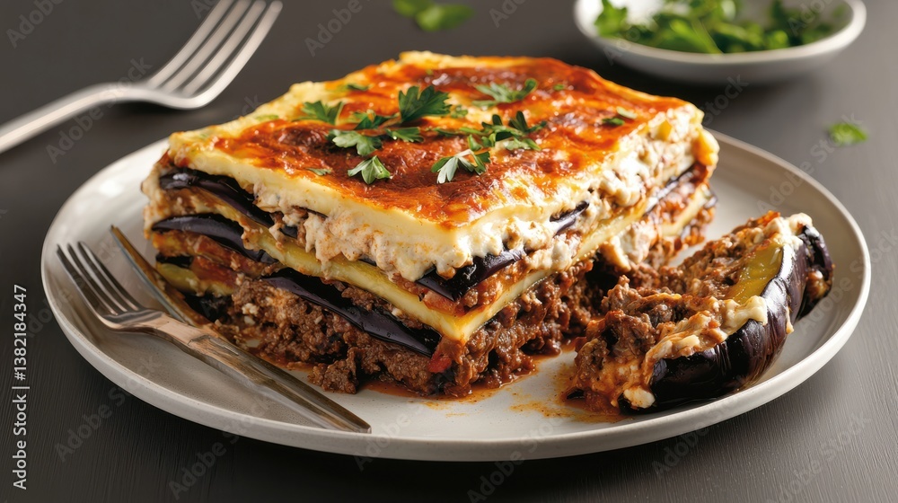 Delicious Plate of Lasagna Layered with Cheese and Fresh Herbs Served Warm Delicious Plate of Lasagna Layered with Cheese and Fresh Herbs Served Warm