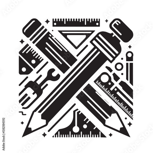 Black Color Carpenter’s Pencil Silhouette Vector Illustration, Solid White Background