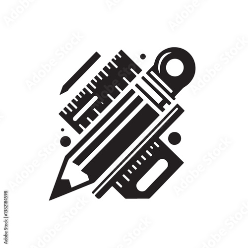 Black Color Carpenter’s Pencil Silhouette Vector Illustration, Solid White Background