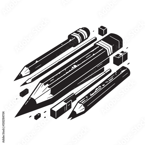 Black Color Carpenter’s Pencil Silhouette Vector Illustration, Solid White Background