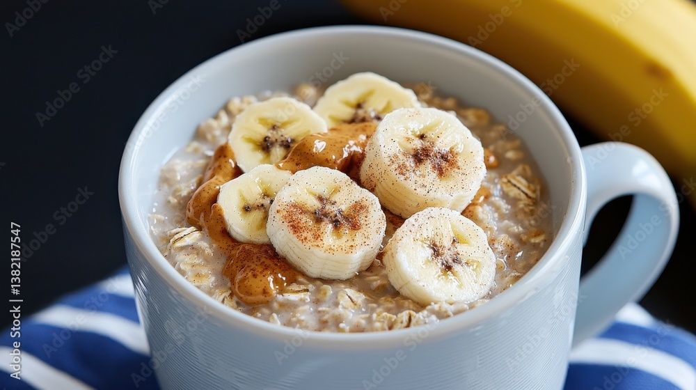 White Cup Overflowing with Healthy Oats and Fresh Sliced Bananas Delight White Cup Overflowing with Healthy Oats and Fresh Sliced Bananas Delight