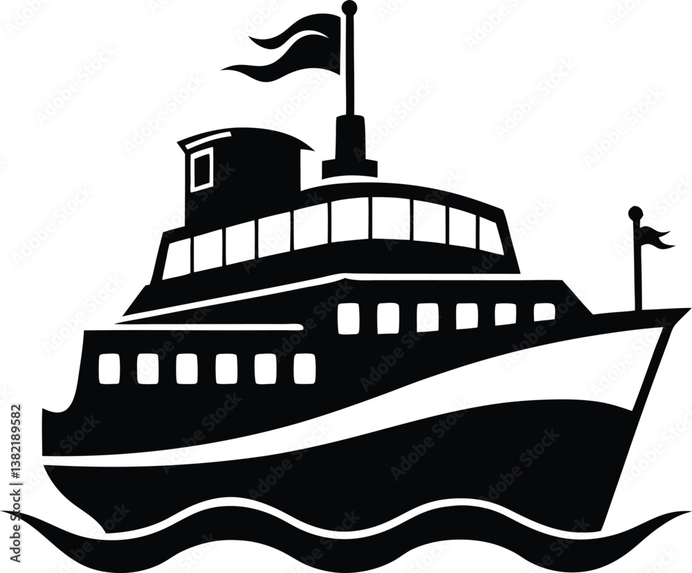 Fototapeta premium Reliable Ferry Silhouette Design – Minimalist Maritime Illustration for Passenger and Vehicle Transport Themes