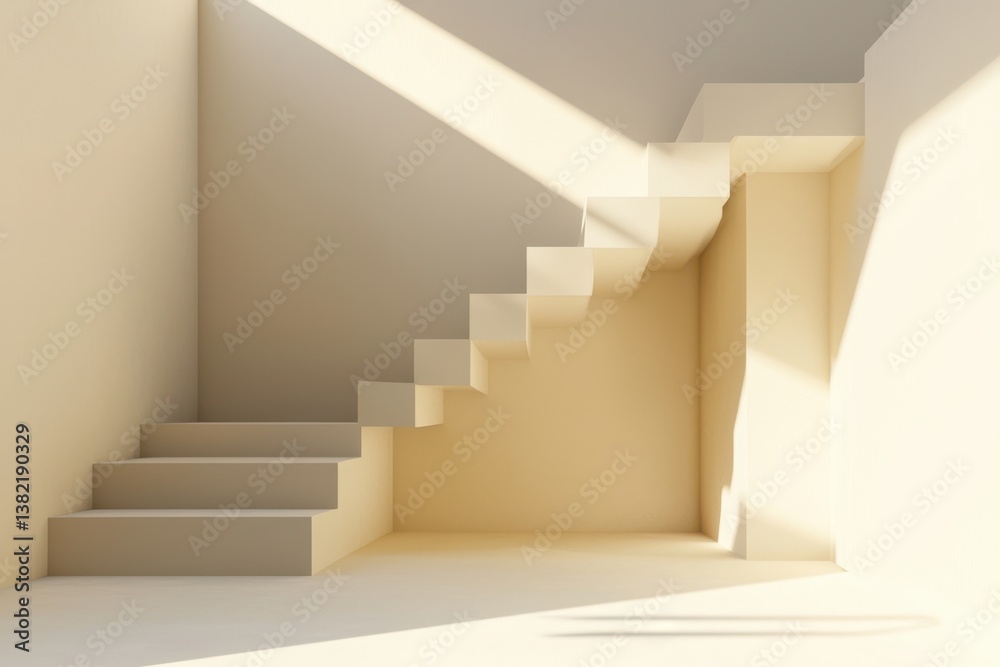 Fototapeta premium Minimalist Interior with Stairs and Natural Light in Empty Space