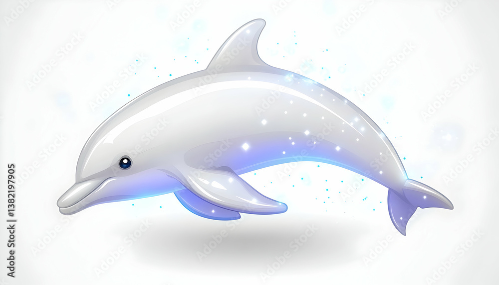 Obraz premium Gleaming white dolphin gracefully leaping, surrounded by ethereal blue light