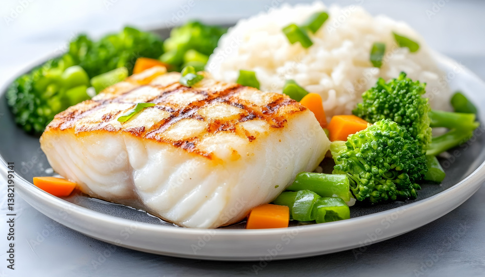 Grilled fish with rice and vegetables Grilled fish with rice and vegetables