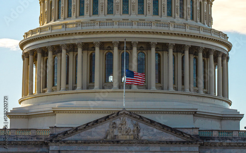 Washington, DC. The Capitol building. The Capitol landmark. The Capitol monument symbol of the American democratic system. The Capitol dome on sky background. Washington, D.C. American Capital. photo