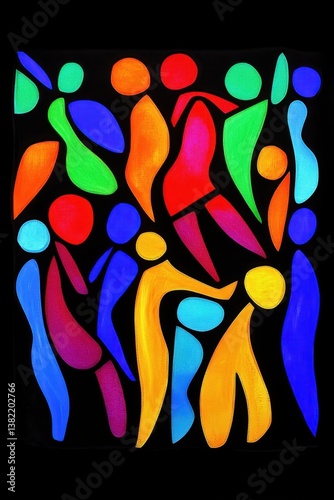 Colorful dancing silhouettes on black background	