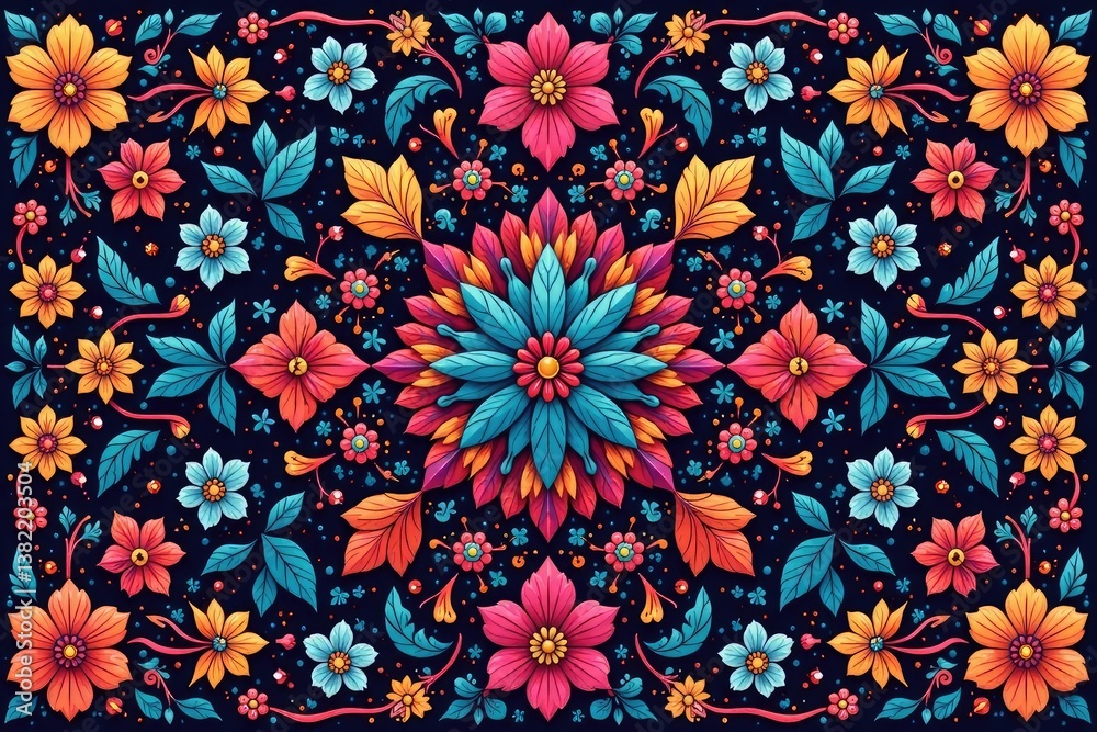 Intricate line art floral pattern, geometric style, vibrant hues, repeating pattern, textile Intricate line art floral pattern, geometric style, vibrant hues, repeating pattern, textile