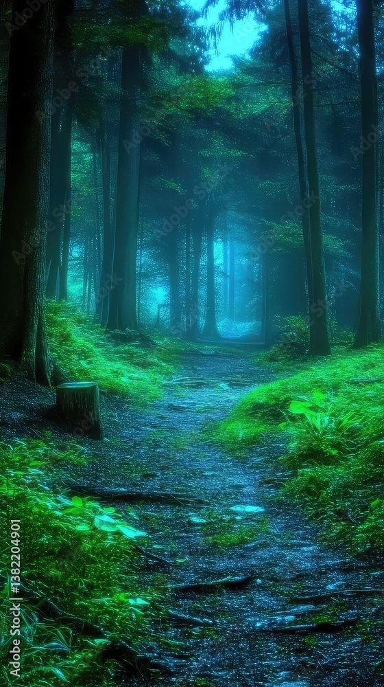 Obraz premium A serene forest path surrounded by tall trees