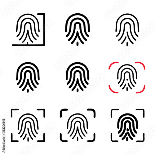 Design a clean, modern icon depicting a fingerprint being scanned, with visible biometric lines for authentication.  Include subtle futuristic detail.
