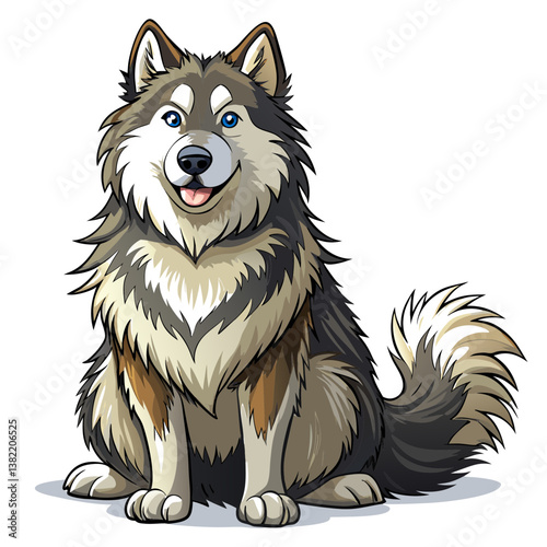 A majestic, fluffy Alaskan Malamute, boasting thick, white fur, sits patiently, showcasing its powerful build and serene expression.