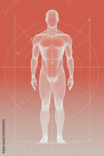 Transparent human body on red background	 photo