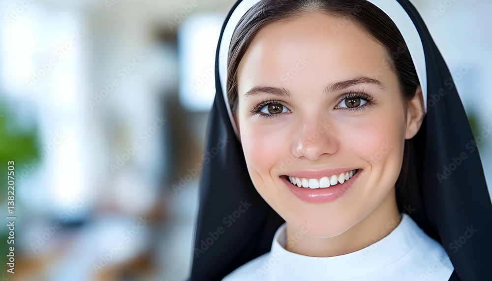 Obraz premium Smiling young nun portrait, close-up