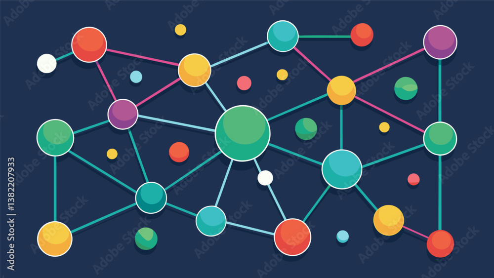 A mesmerizing network of interconnected nodes revealing the complex relationships between different gene sequences.. Vector illustration