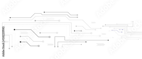 Abstract grey circuit line technology pattern on white background, futuristic vector illustration of digital circuitry design for tech backgrounds	
