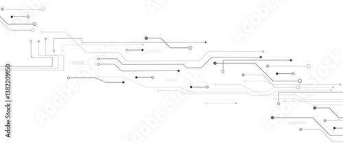 Abstract grey circuit line technology pattern on white background, futuristic vector illustration of digital circuitry design for tech backgrounds	
