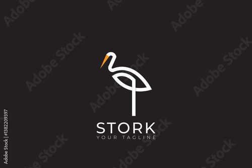 Stork logo with minimalist design, stork silhouette logo, stork outline logo
