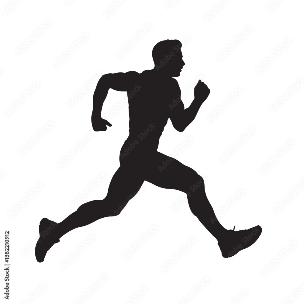Obraz premium A black silhouette of a sport runner in action illustrates a person jogging or sprinting