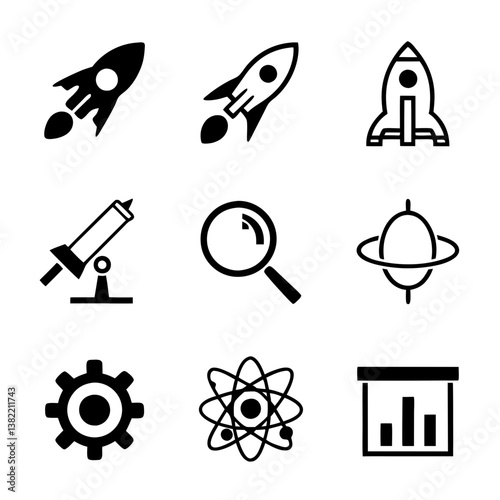 Design a vibrant, retro-futuristic rocket launch icon symbolizing a "Scientific Disco," blending 70s aesthetics with space exploration themes.