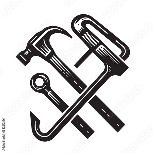 Black Color Crowbar Silhouette Vector Illustration, Solid White Background
