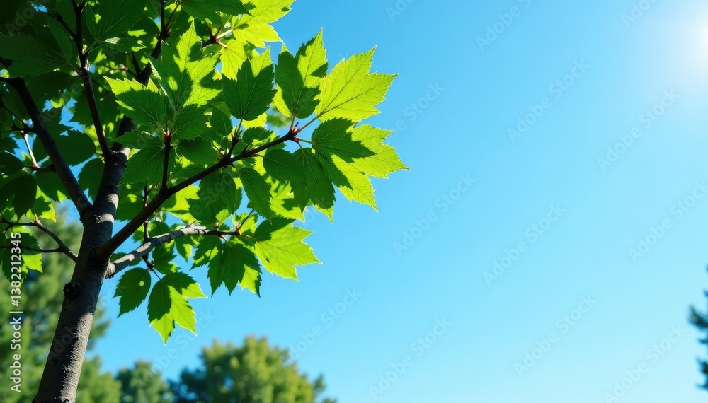 Forest branch against a clear blue sky background, tree trunks, landscape, Forest branch against a clear blue sky background, tree trunks, landscape,